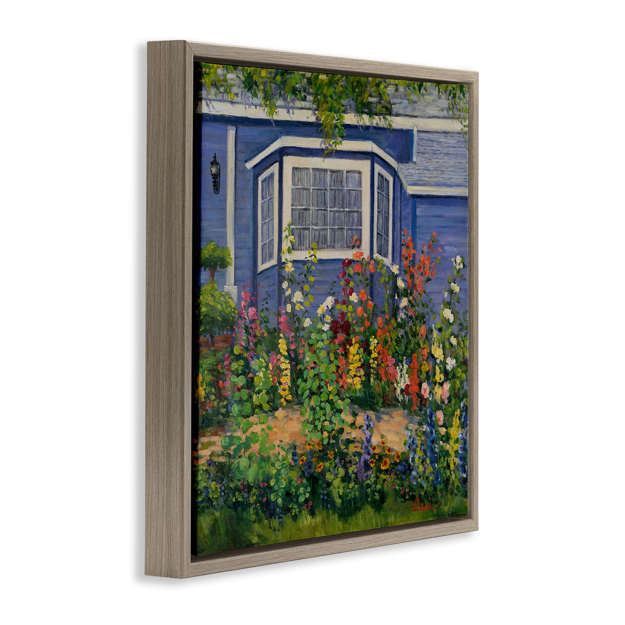 Stupell Industries Country Cottage Lovely Garden Landscape & Nature Painting Brown Floater Framed Canvas Art Print Wall Art, 18 x 18