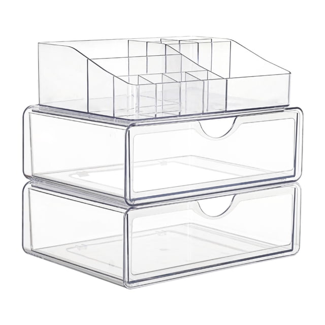 Organizador de maquillaje Caja de almacenamiento cosmético con 2 cajones Prácticos organizador de escritorio Soportista para el cuidado de la piel