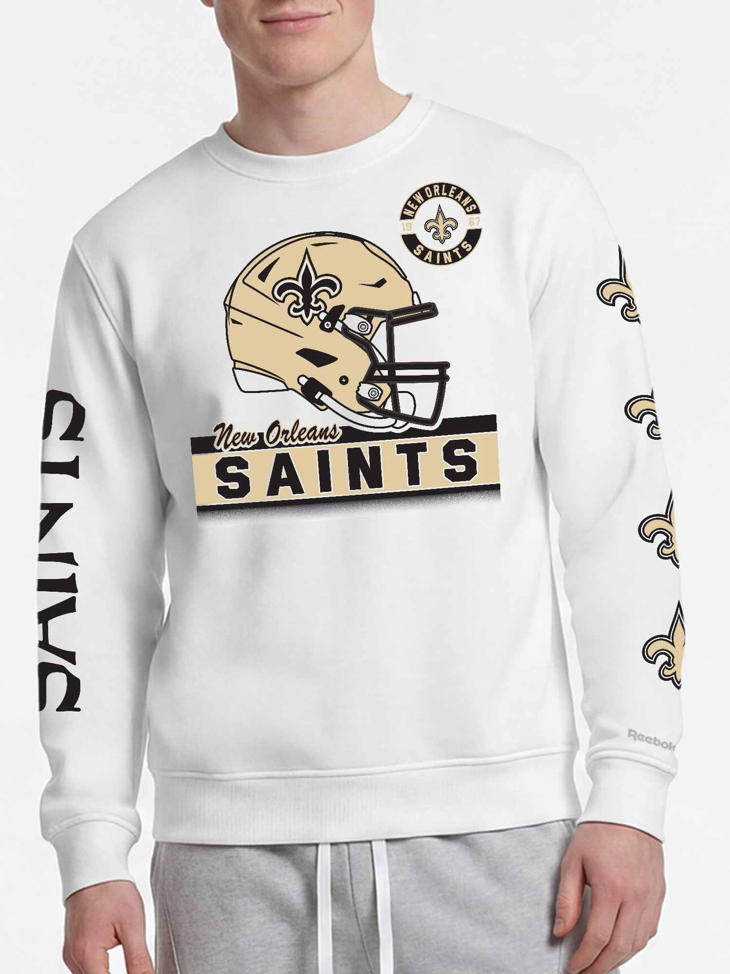 New Orleans Saints Reebok Mens White Crew Sweatshirt