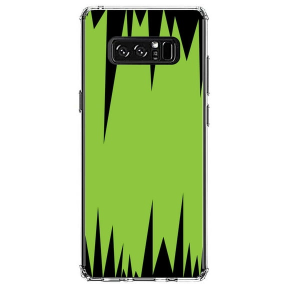 DistinctInk Clear Shockproof Hybrid Case for Samsung Galaxy Note 8 - TPU Bumper, Acrylic Back, Tempered Glass Screen Protector - Lime Green Black Spikes