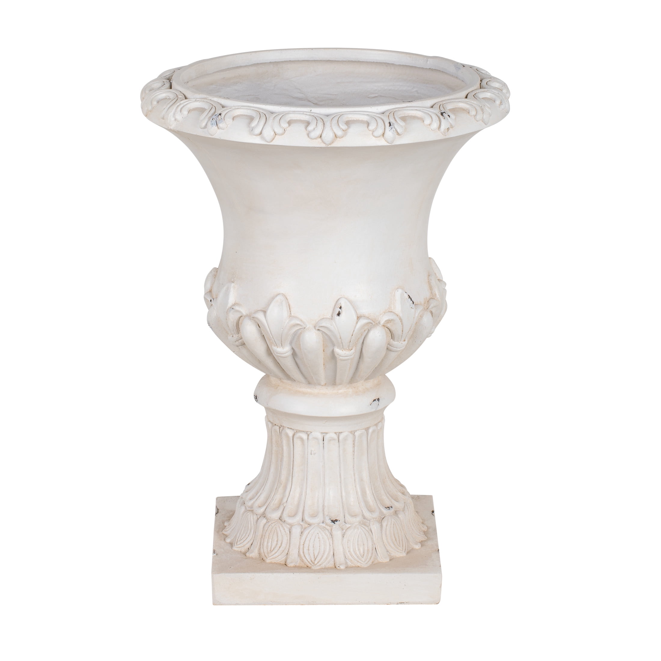 Christopher Knight Home 24.8" Vintage Pedestal Urn Planter, Outdoor Fleur-de-Lis Flower Pot, Antique White