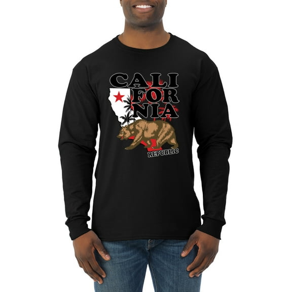 Wild Bobby, California Republic Cali Bear Pop Culture Mens Long Sleeve Shirt, Black, Small
