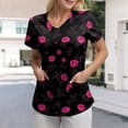 thumbnail image 2 of felwors Womens V Neck Printed Scrub Tops Plus Size Medical Nursing Tops Scrubs with Pocket (Black, XL), 2 of 5