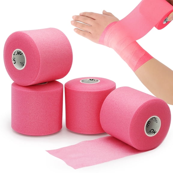OK TAPE Pre Wrap Tape (4-Rolls, 120 Yards) - Athletic Foam Underwrap for Sports, Protect for Ankles Wrists Hands and Knees, 2.75 Inches - Pink