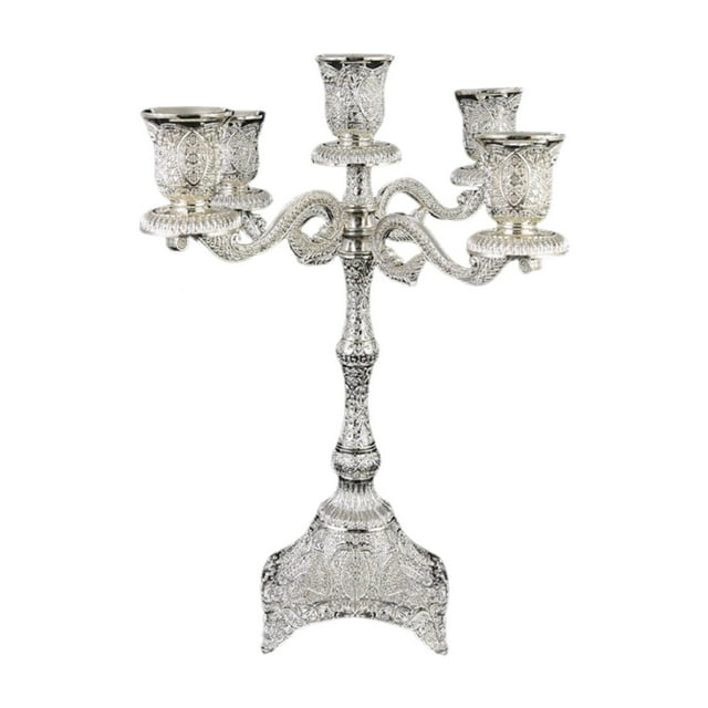 Candelabro de 5 brazos, adorno para velas, centro de mesa, candelabro para cocina Plata
