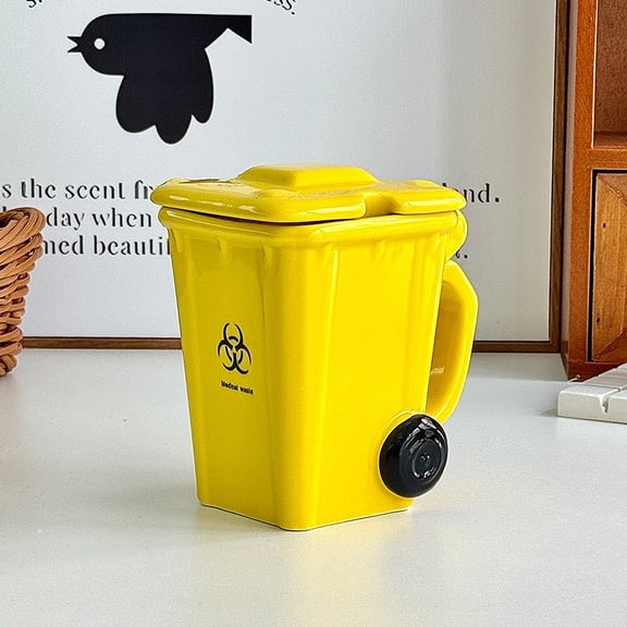 Gumesh Creative Trash Bin Ceramic Mug with Lid - Funny Gag Gift Mugs - Novelty Cups for Office, Coworkers, Home Desk