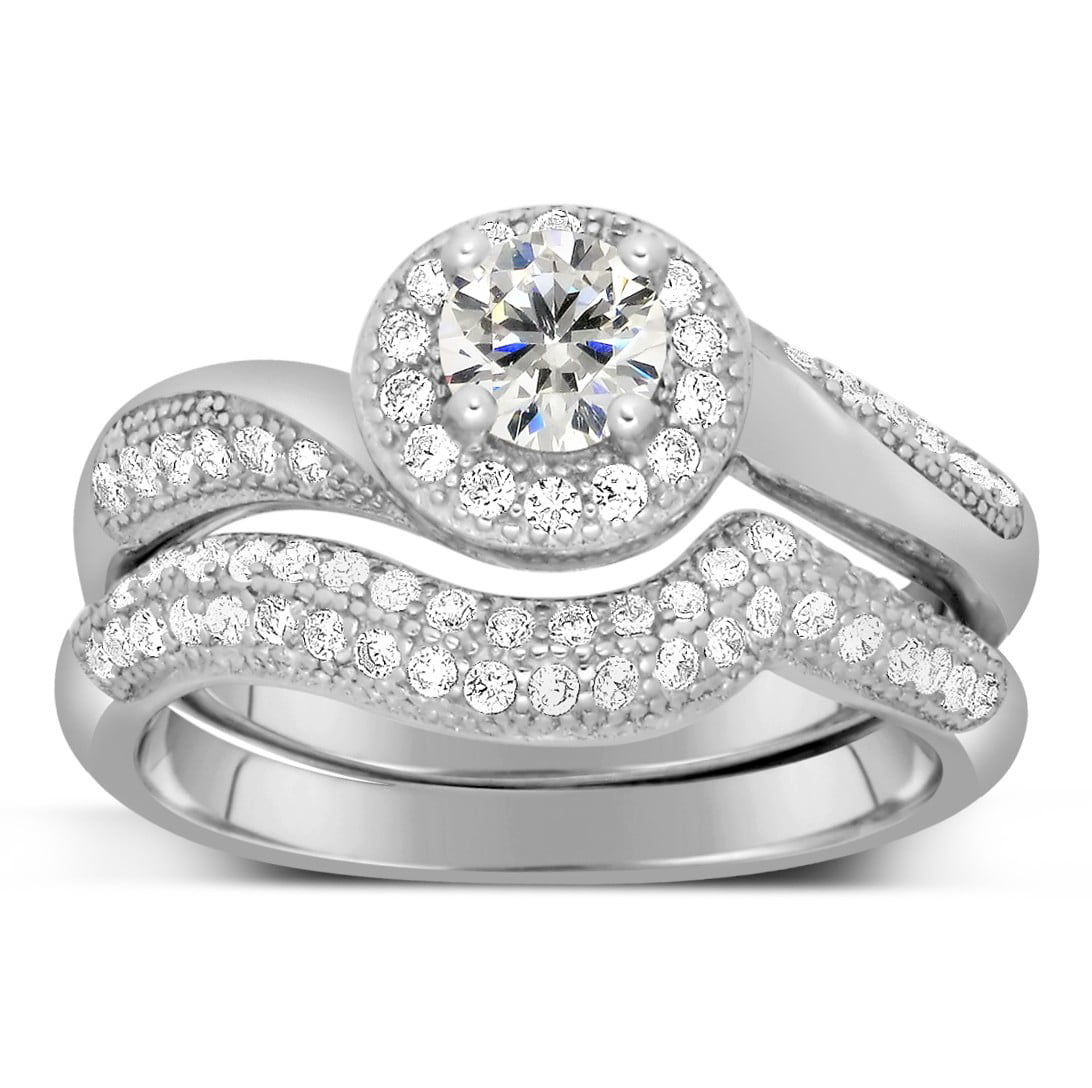 10K White Gold Over 2CT Princess Round Diamond Wedding Bridal Ring Set For Women 