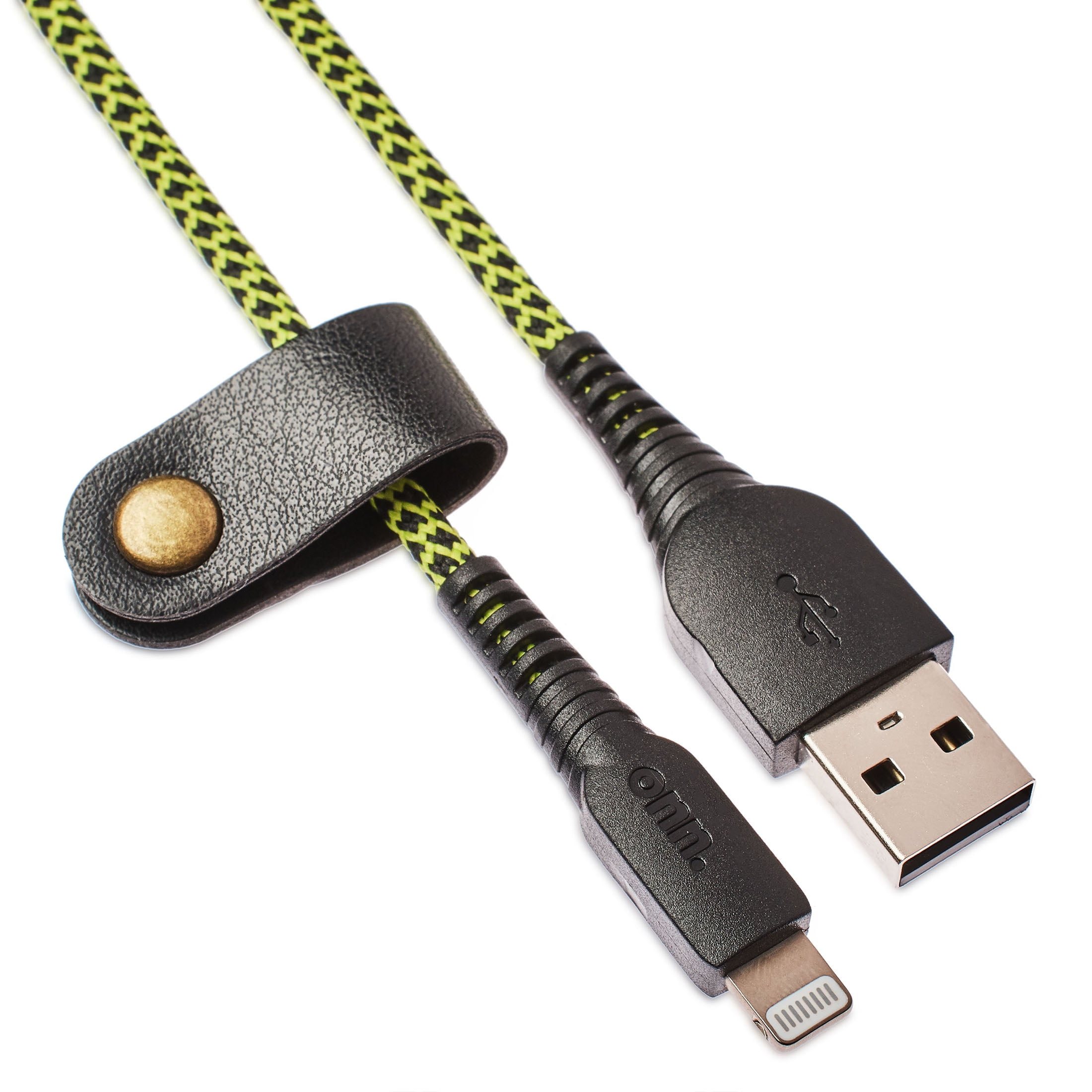 onn. Lightning Cable with Cable Management, Black & Yellow, 6