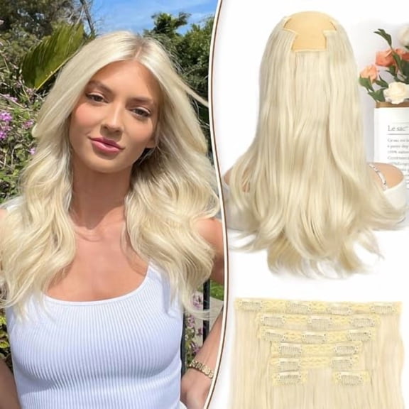 Clip in Hair Extensions Thick Long Straight Hair Extensions  Soft Lace Weft Lightweight 7 count  Blonde 14Inch for Women