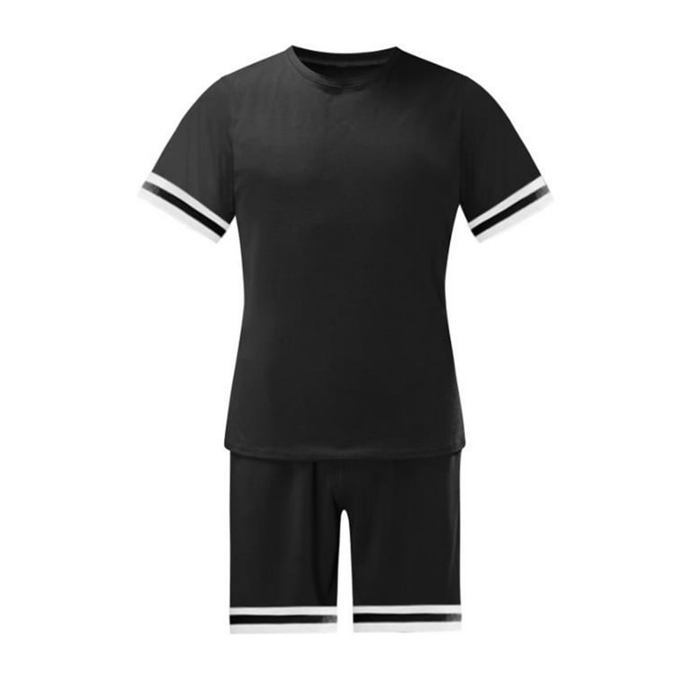 Mens Summer Sports Outfit Short Sleeve T-Shirt Shorts Jogging Sweatsuit  2Pcs Set