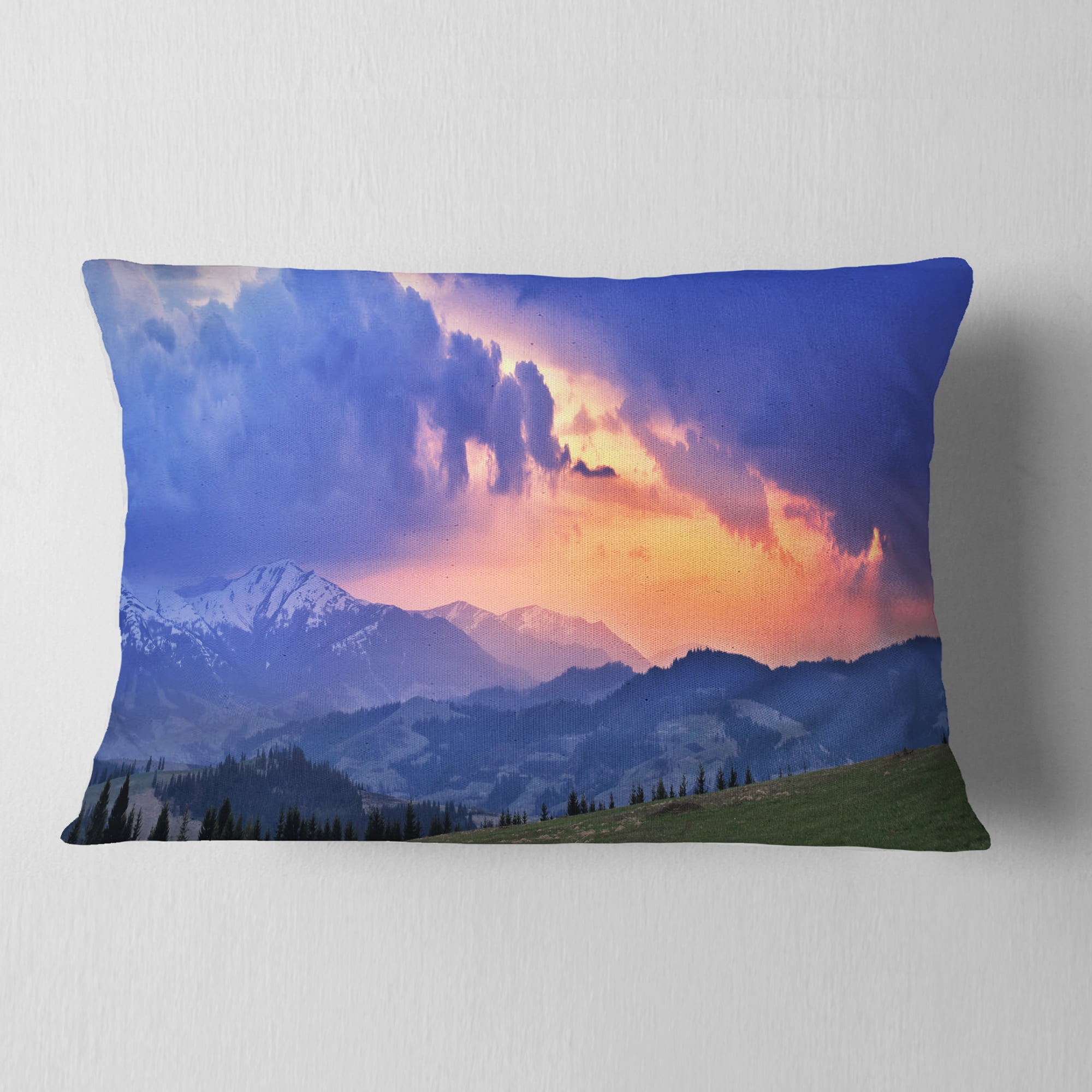 Designart Sunny Spring Evening Panorama - Landscape Wall Throw Pillow - 12x20