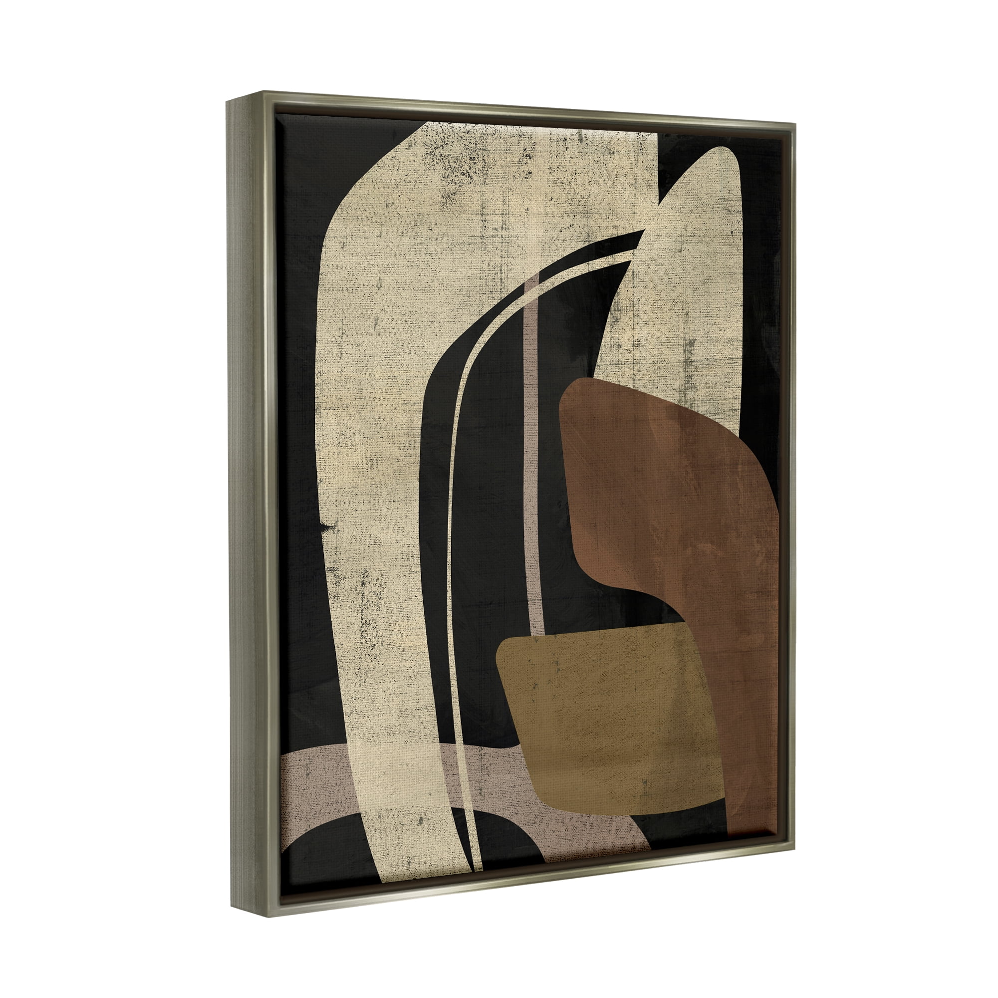 Stupell Industries Boomerang Shape Abstraction Abstract Painting Gray Floater Framed Canvas Art Print Wall Art, 25 x 31
