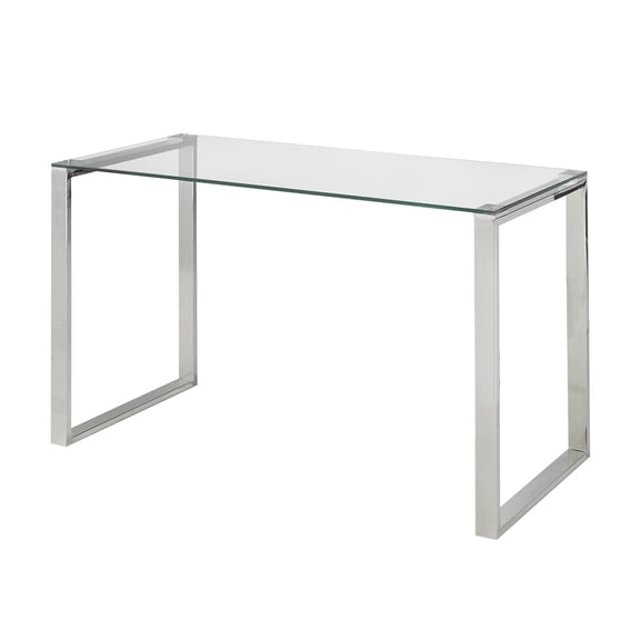 Uptown Club Ivy Transitional Glass Top Writing Desk in Silver