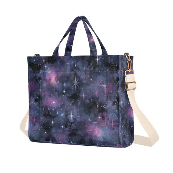 FORMRS Womens Corduroy Tote Bag Crossbody Shoulder Purse Handbag with Detachable Strap, Purple Sky Pattern