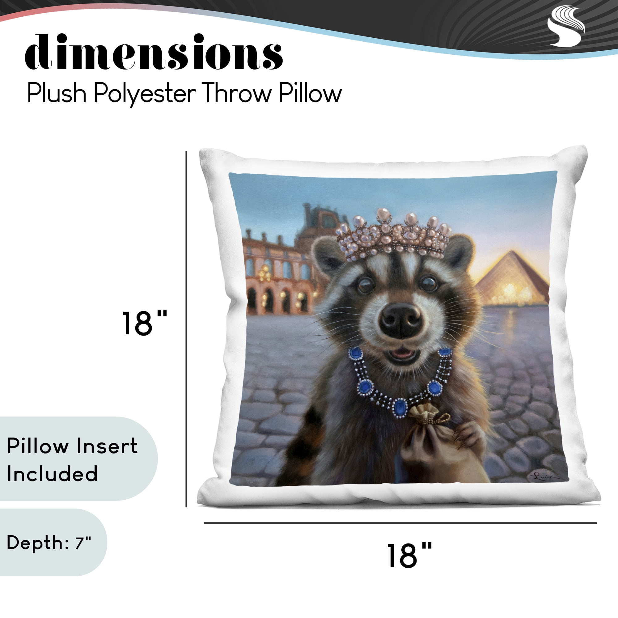 Stupell Industries Louvre Loot Raccoon Decorative Printed Throw Pillow, design by Lucia Heffernan, 18 x 7 x 18