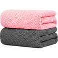 thumbnail image 1 of 2 Packs Toallas de Baño de Microfibra Ultra Suaves Juego de Toallas de Secado Rápido Absorbentes para Baño, Playa, Piscina, Gimnasio, SPA(Marrón Negro),Gris Rosa, 1 of 2