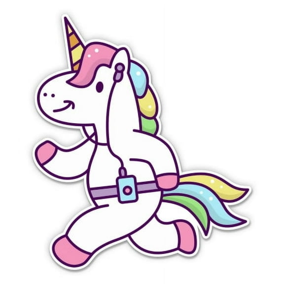 Unicorn Running Exercising Cute - 3" Vinyl Sticker - For Car Laptop Water Bottle Phone - Waterproof Decal