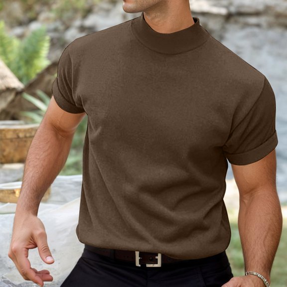 Shirts for Men Solid Color Short Sleeve Crew Neck Casual Slim Fit Spring Business Work Classic Fit Brown Mens T Shirts