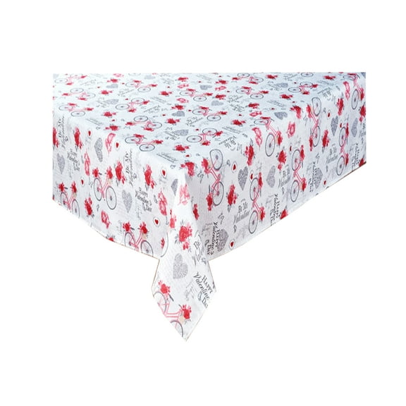 Mainstream Valentine's Day Tablecloth Bikes, Roses, Butterflies Hearts Fabric (60 x 84 Rectangle)