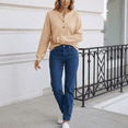 thumbnail image 2 of Women Waffle Knit Pullover Tops, Polyester Solid Long Sleeve Loose Fashion Casual Henley Shirts, 2 of 7