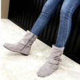 thumbnail image 3 of Joykidd Women's Suede Slouch Mid‑Calf Boots Flat Low Heel Side Zipper Buckle Strap Boots for Fall‑Winter Casual Daily Outings, 3 of 7