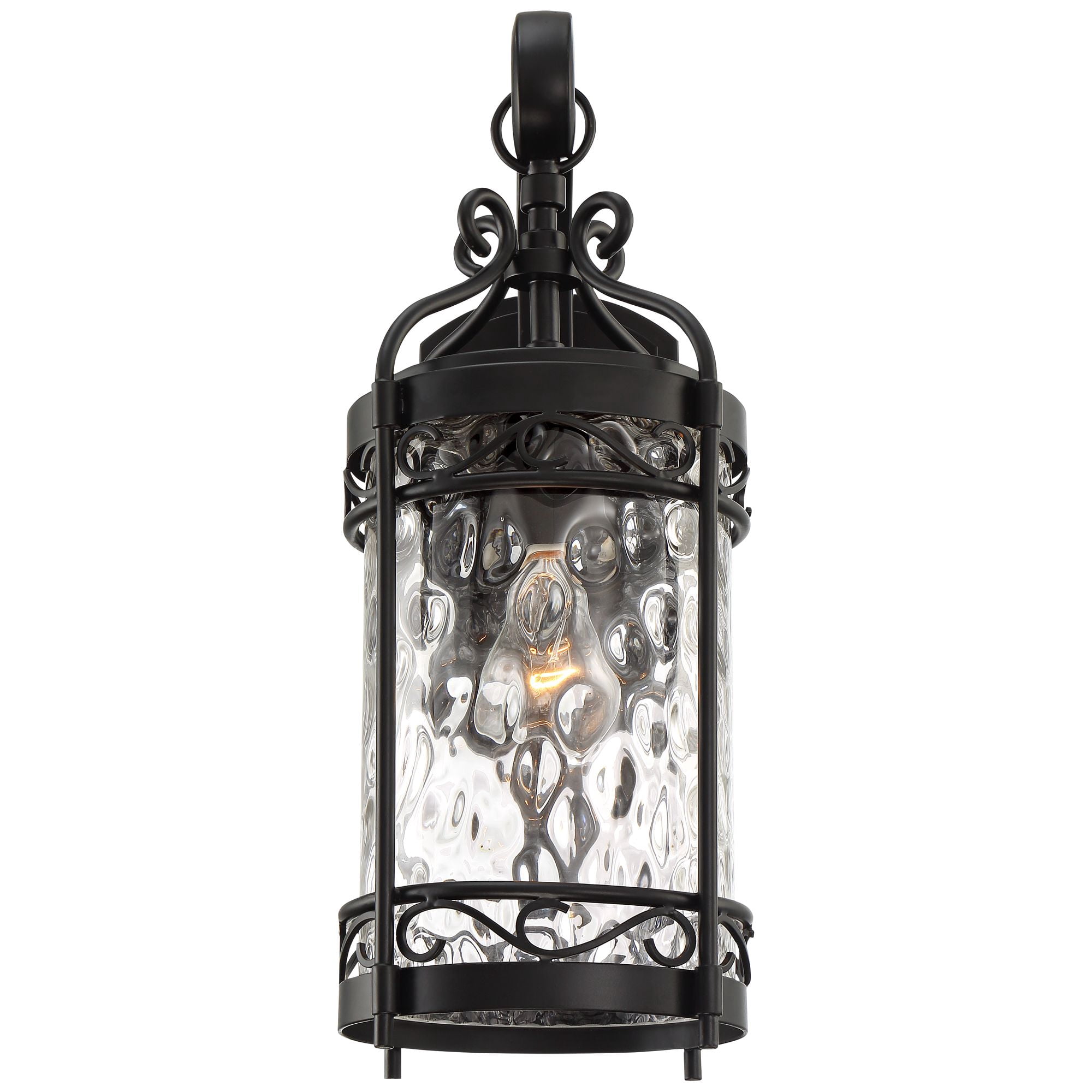 John Timberland Paseo Outdoor Vintage Wall Light Fixture Matte Black 19" Clear Hammered Glass for Post Exterior Barn Deck House Porch Yard Posts Patio