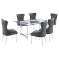 thumbnail image 1 of 7pc. 68" x 40" Glass Dining Set with 6 Chairs and Silver Stainless Steel, 1 of 4