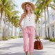 thumbnail image 4 of Trajes de Pantalones para Mujeres Casual Elástico Suelto Recto Recortado con Pantalones de Bolsillo para Citas, Fiesta, Playa, Trabajo, Vacaciones en Casa Y Toda la Temporada, 4 of 7