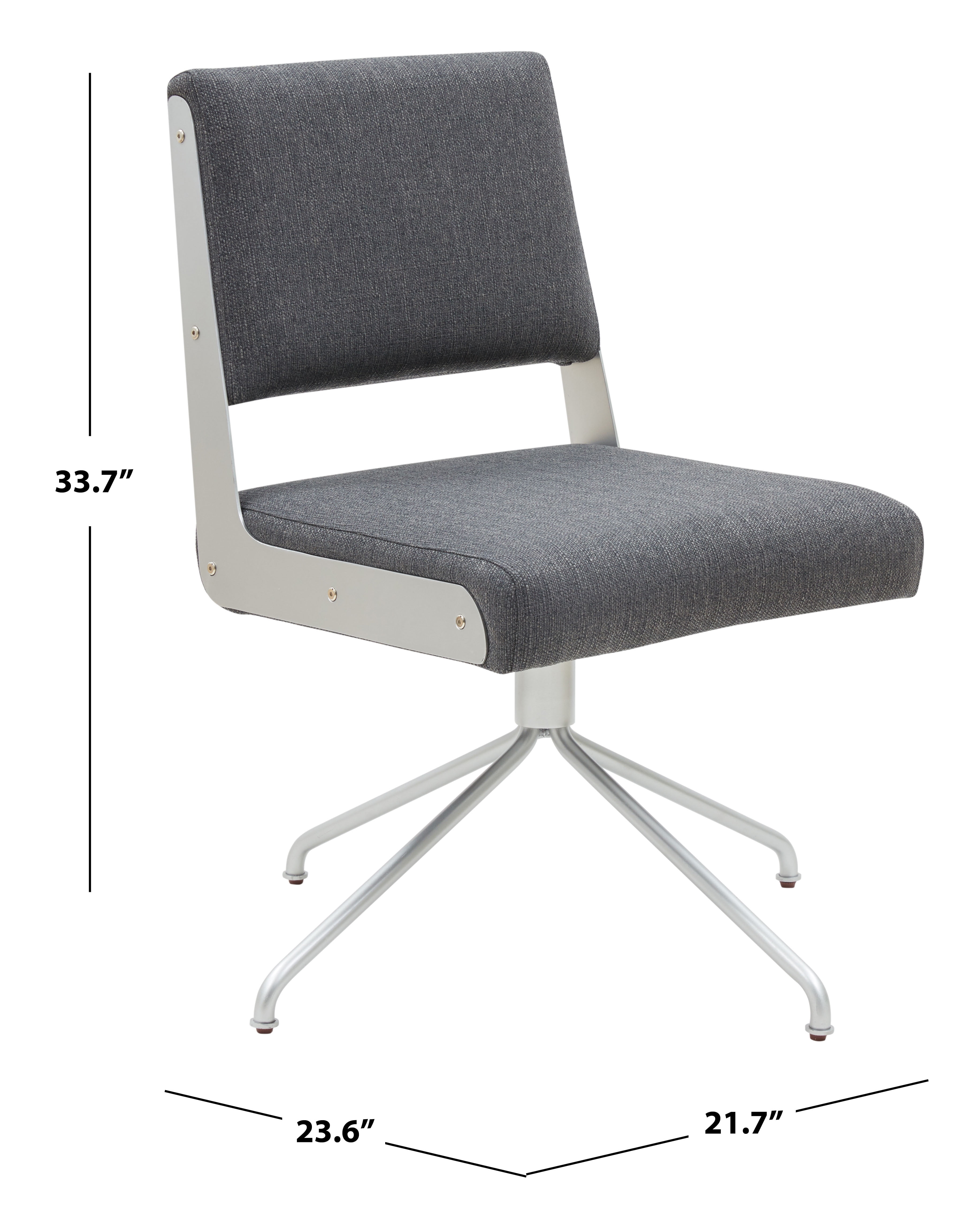 SAFAVIEH Couture Emmeline Leather Mid Back Swivel Office Chair, Slate Grey/Silver
