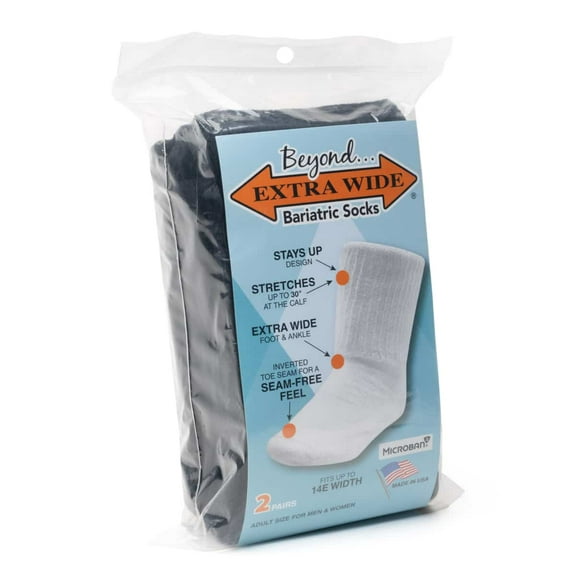 2 Pairs Beyond Extra Wide Bariatric Sock for Extreme Lymphedema - Calf stretches up to 30” - Widest Bariatric Sock on the market - One Size Unisex Made in USA