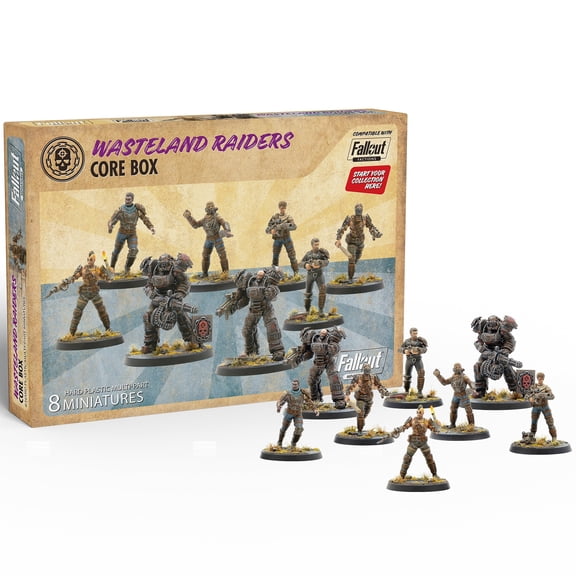 Modiphius Entertainment: Fallout: Miniatures - Wasteland Raiders Core Box - 8 Plastic 32mm Figures & Bases, Unpainted & Unassembled, Tabletop RPG Set