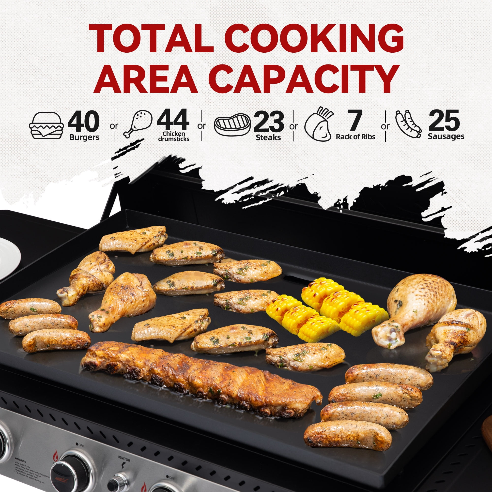 Royal Gourmet GB4007P 34-Inch 4-Burner Propane Gas Griddle with Hood, Griddle with Collapsible Side Shelves and Front Basket