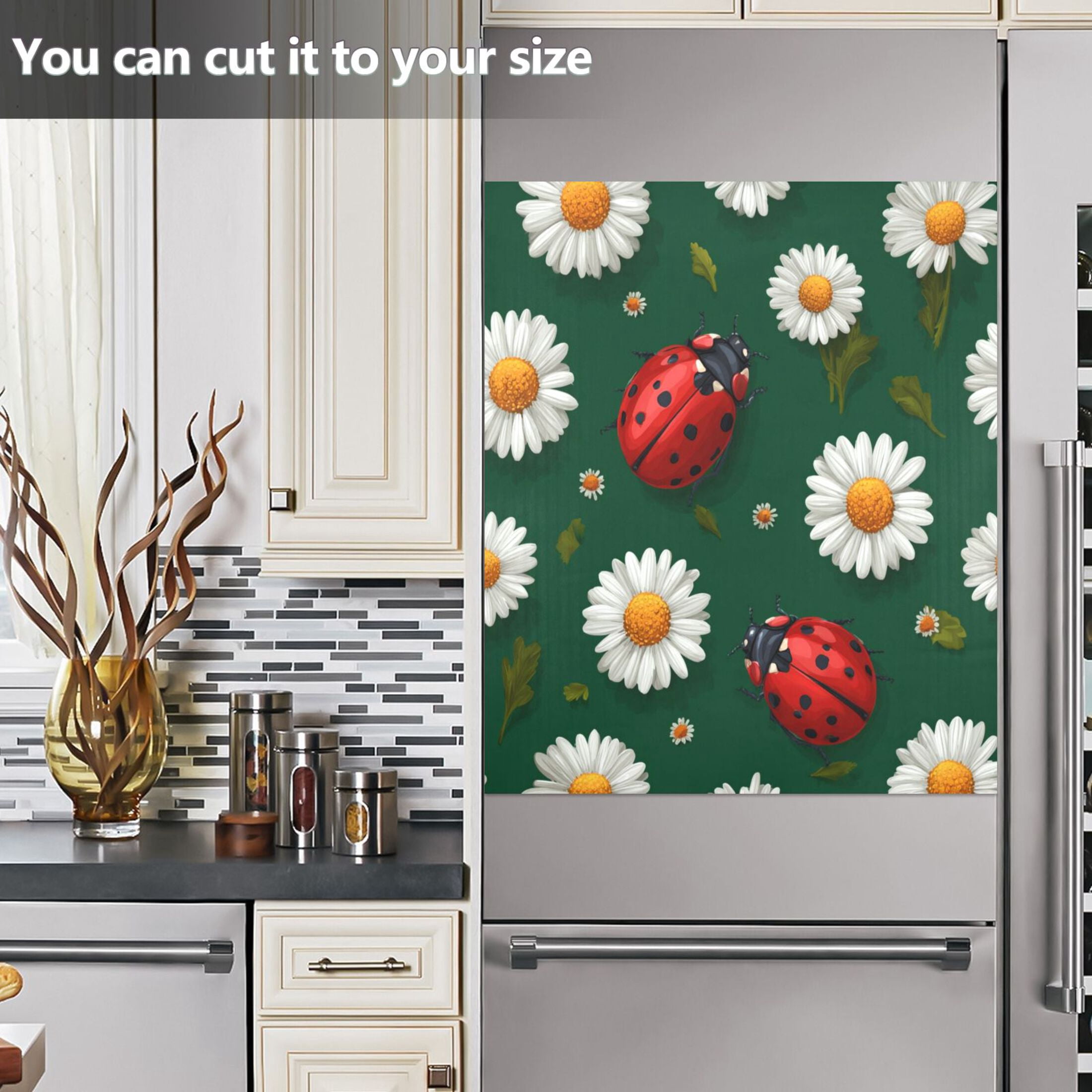 Dishwasher Sticker Magnetic Dishwasher Sticker Magnetic Decorative Sticker Refrigerator Sticker Dishwasher Decorative Stickers Cute Ladybug White Daisy