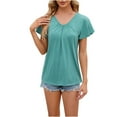 thumbnail image 2 of Womens Fashion Summer Tops 2025 Plus Size Casual Solid Color Short Sleeve V-Neck Blouses Shirts, 2 of 8