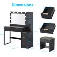 thumbnail image 4 of Tcbosik Makeup Vanity Desk with Mirror and Lights, Dressing Table with Charging Station & Cushioned Stool, Open Shelves and 5 Storage Drawers, Easy Assembly, Black, 4 of 7