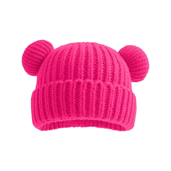 Povozer Toddler Beanie Boys Girls Baby Knit Warm Beanies Baby Hats Cute Bear Ears Toddler Cotton Lined Newborn Girls Boys Warm Knitted Winter Hat,Size 1-10 Years,Hot Pink