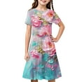 thumbnail image 2 of MKOSPLRT Robe d'Été pour Fille à Manches Courtes, Décontractée, Vacances, Patineuse, Tournoyante, Boho, Imprimé Floral, Robe Trapèze, Évasée, Fluide, Robe Midi, 2 of 8