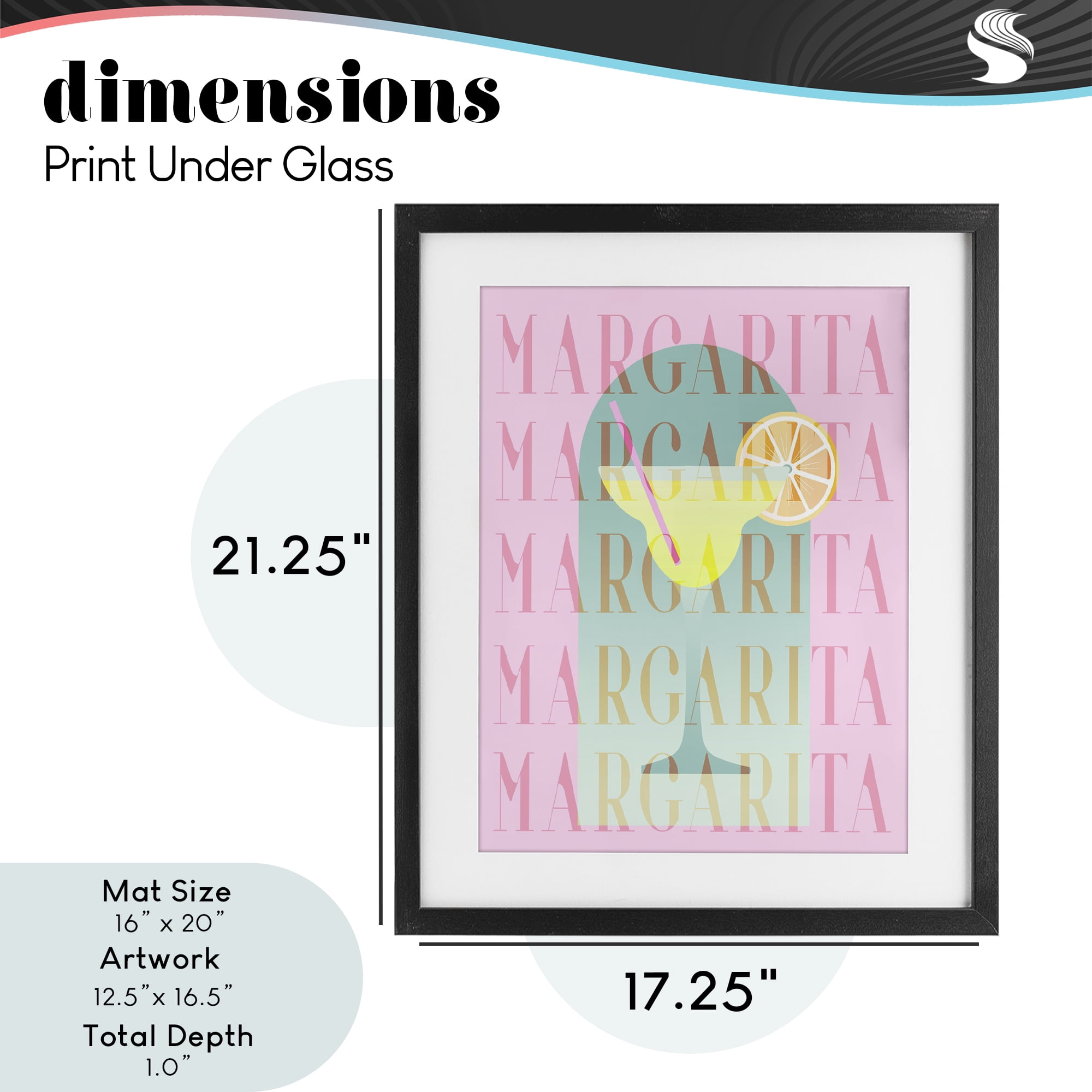 Retro Pastel Margarita Black Framed Print Under Glass, design by Lil' Rue