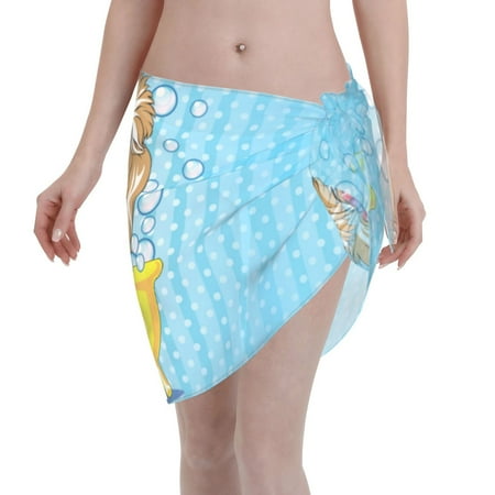 Ocsxa Dog Takes A Bath In The Bathtub Print Sarong Coverups For Women Bathing Suit Wrap Swimsuit Skirt Beach Bikini Cover Up Swimwear