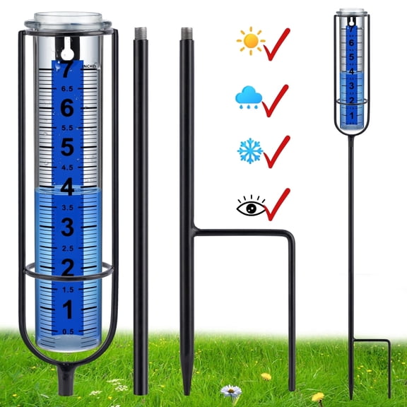 GASIKGOYINE Rain Gauge Upgrade, 7" Freeze-Proof Rain Gauge Outdoord, Large Clear Numbers and Adjustable Height  for Garden, Lawn, Patio( Black)