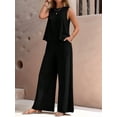 thumbnail image 5 of Women'S Summer 2 Piece Outfits Sleeveless Top Wide Leg Pants Lounge Beach Travel Sets Black XL, 5 of 9