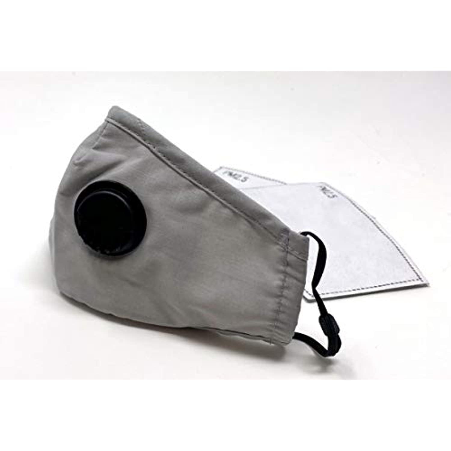 BengC Reusable Adult Cloth Face Mask - GREY - with Breathing Valve + 2 Carbon Filters