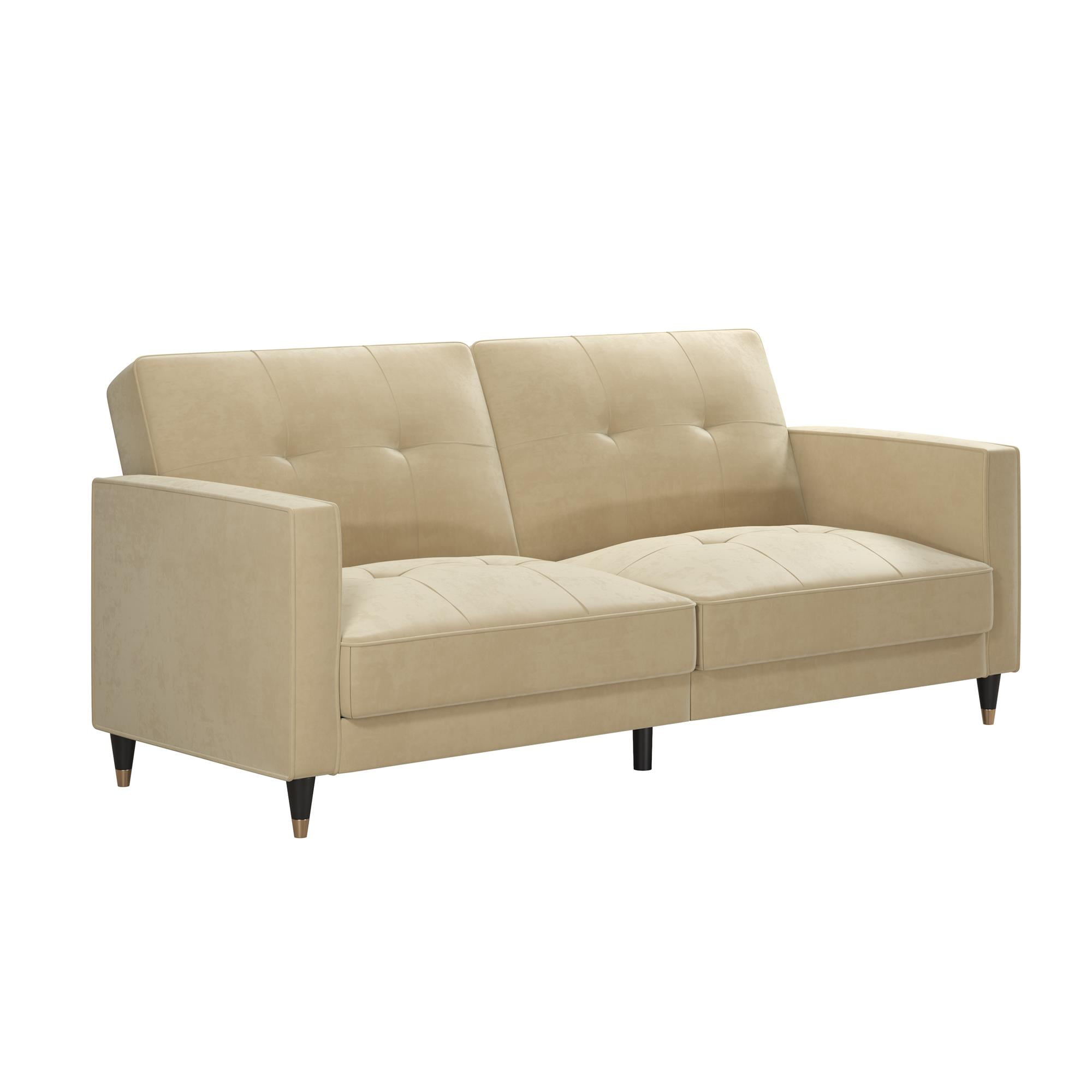 DHP Penelope Pin Tufted Futon, Cream Velvet