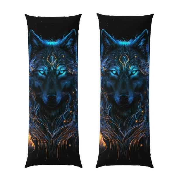 Balery Cool Blue Light Wolf Funda Protectora para Almohada Corporal de Algodón Hipoalergénico con Cierre(55 x 21 pulgadas), Almohadas No Incluidas