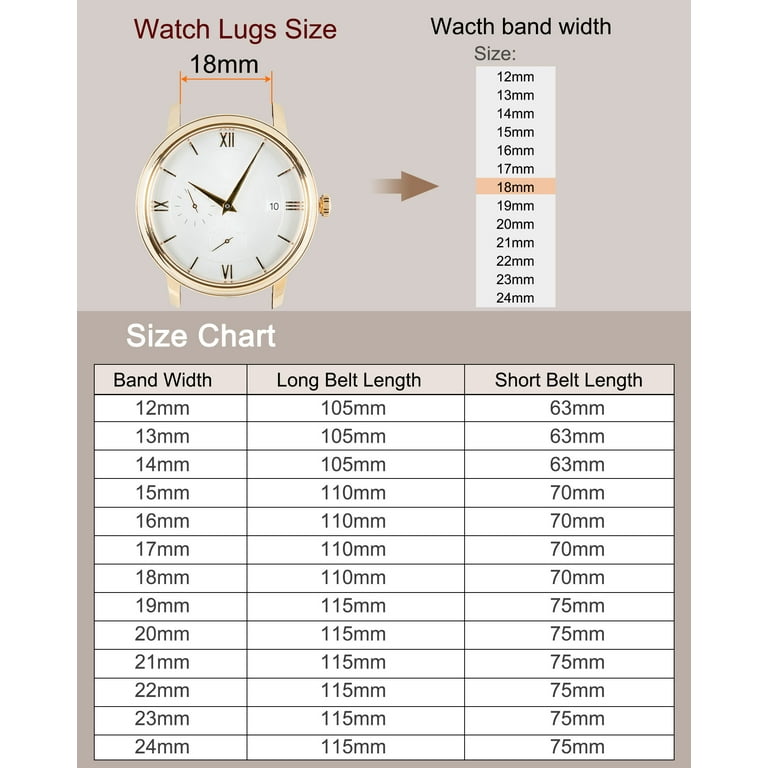 Lug Width Watch Strap Sizes Chart Uxcell Leather Band