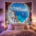 thumbnail image 2 of Mediterranean Coastal View Through Stone Arch, Serene Coastal Style for Ocean Lovers, Coastal Landscape Art, Housewarming Gift Tapestry Wall Hanging for Bedroom and Living Room, 2 of 5