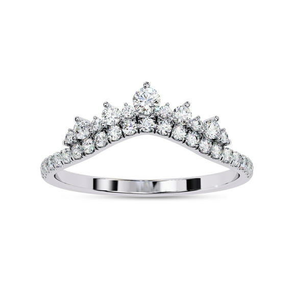 AFFY Crown Chevron Curve Engagement Ring for Women, 0.40 Carat (ctw) Round Cut Lab Grown Diamond V Shape Wedding Band Ring 14K White Gold Over Sterling Silver F-G-H, SI Quality Ring Size-4