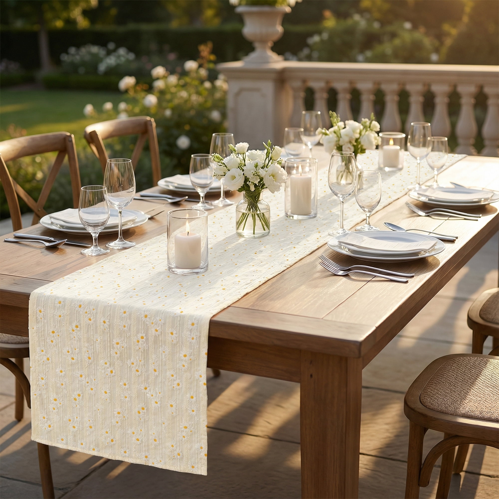 Unique Bargains Cotton Kitchen Runner for Dining Table Decoration Yellow 11.8" x 70.9"