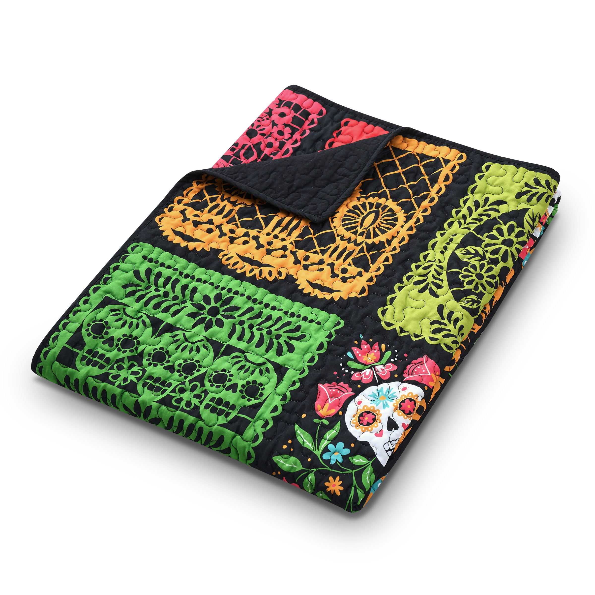 Greenland Home Fashions Day of the Dead Cotton-Rich Patchwork Picado Quilted Throw Blanket, for All Ages