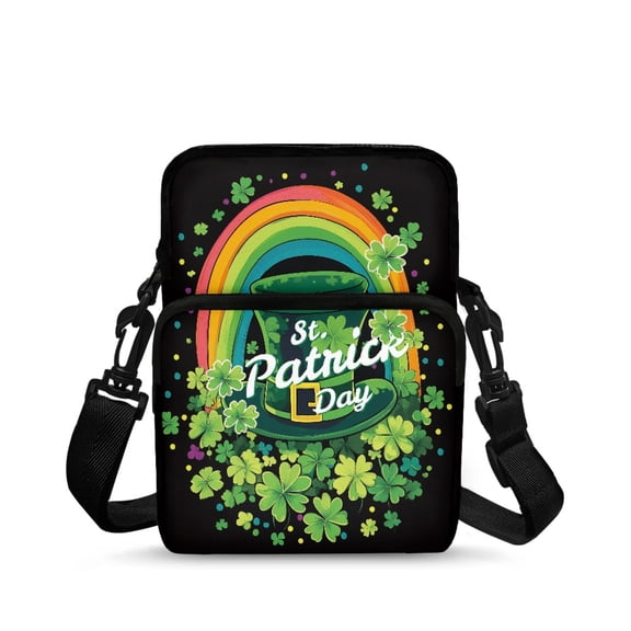 FUIALDOLG St. Patrick's Day Polyester Cross Body Bags with Double Zipper Pockets, Portable Phone Purse for Daily Travel and Shopping